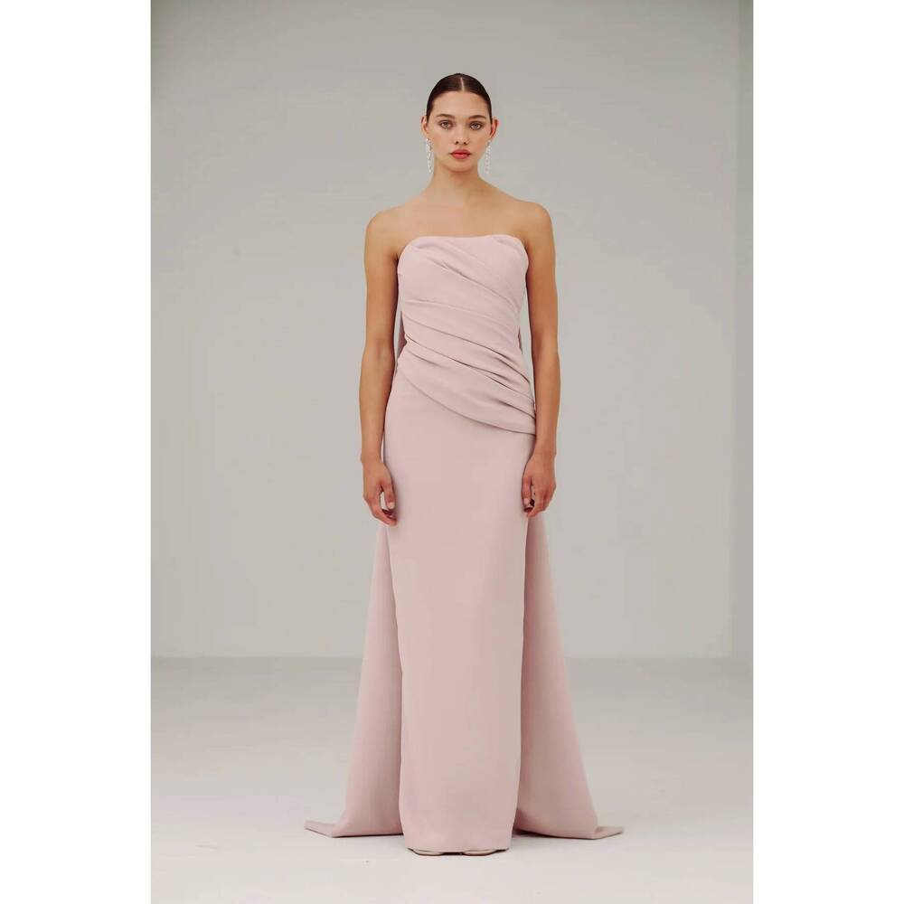 NEW CATHERINE REGEHR strapless side drape gown with back ties in pink